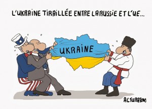 Il s'agit d'une caricature qui illustre bien la cause de la crise ukrainienne.