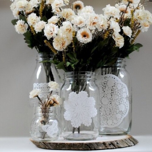 décoration-pot-confiture-verre-dentelle pour plantes d'intérieur
