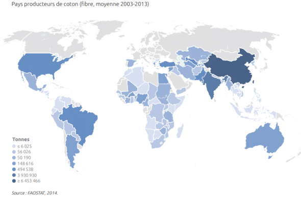 Carte de la production mondiale de coton