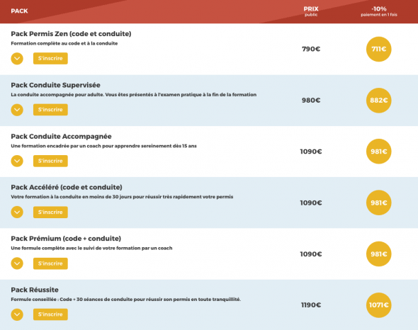 Tarifs auto-école.net